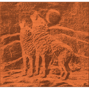 Two Wolves Howling at Moon